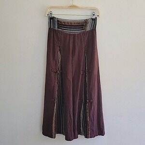 Cropped Wide Leg Pants Chocolate Brown Cotton High Rise Pull On Boho Festival